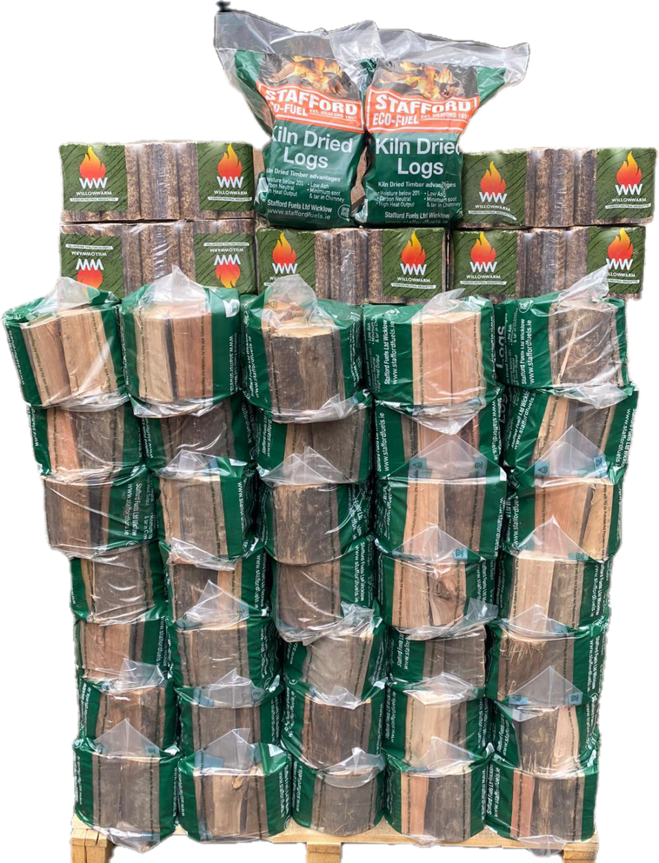 An image of 105 Bags of Kiln-dried Logsand 5 bags of WillowWarm Briquettes