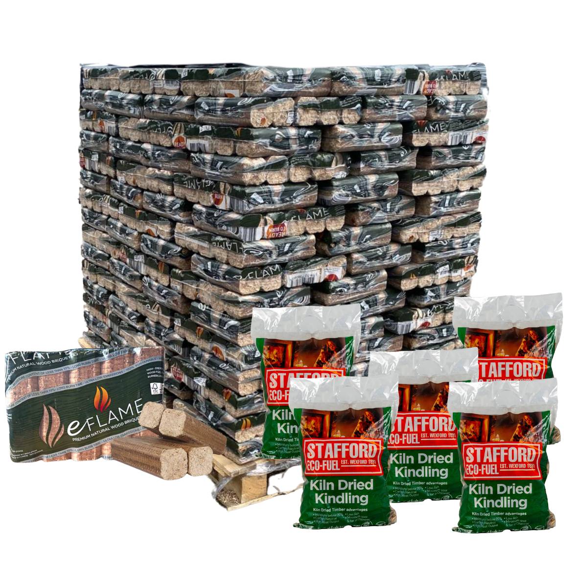 Picture of eflame and 5 bags of Kiln Dried Kindling